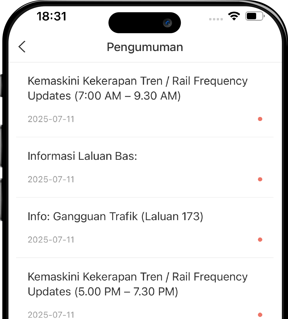 Busio app showing real-time updated route change alerts