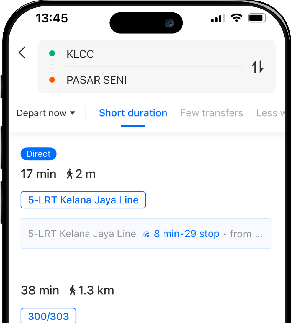 Busio app showing multiple routes to the destination